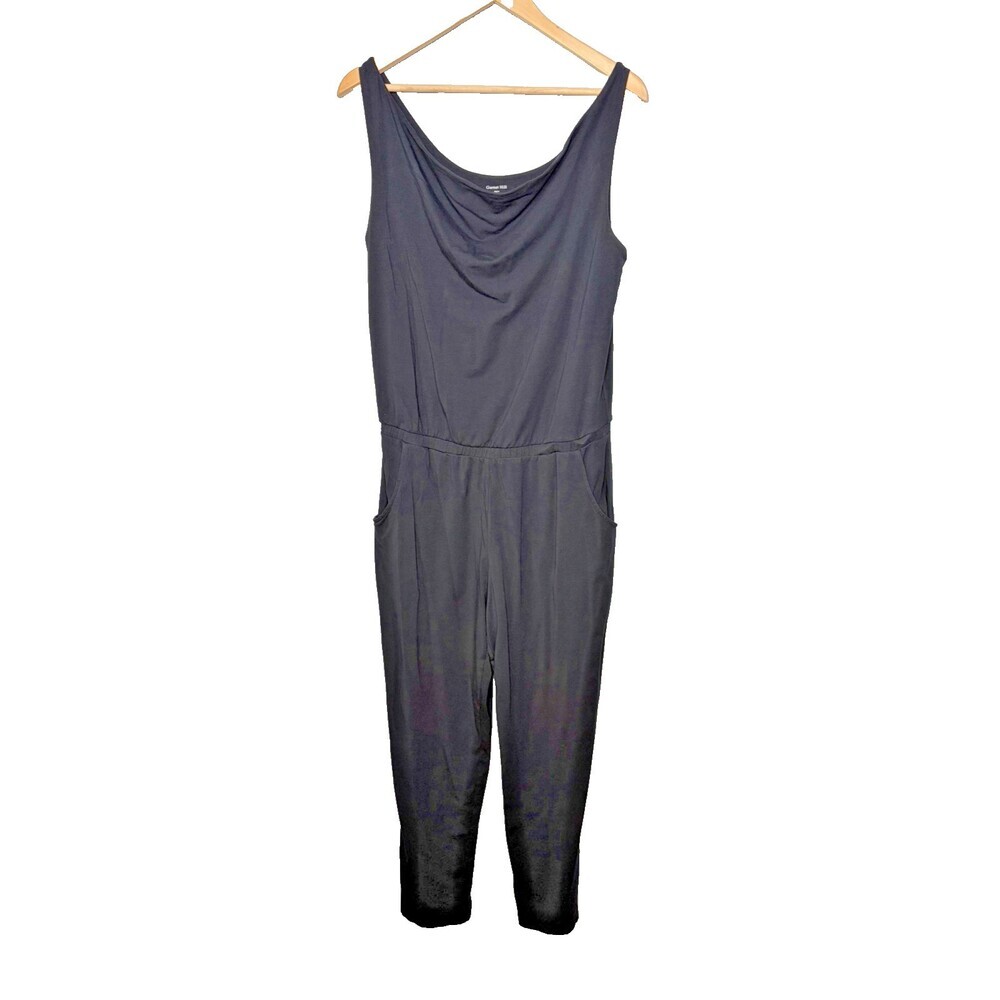 Garnet Hill 8/M Black V Neck Sleeveless One Piece Straight Leg Jumpsuit Women's
